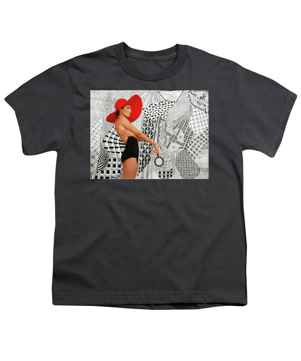 Vintage Fashion Youth T-Shirt featuring the mixed media Big Red Hat by Steve Ladner