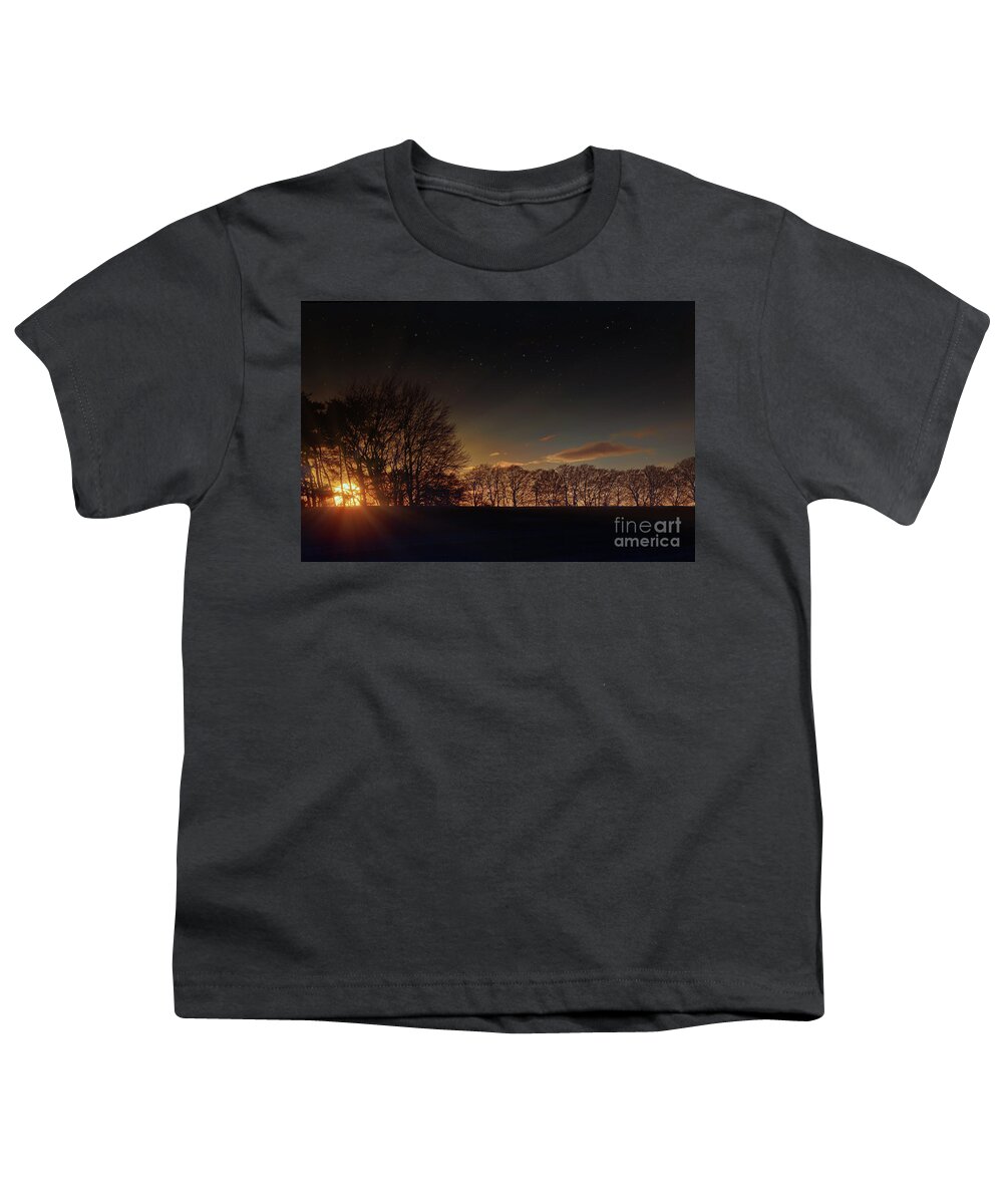 Norfolk Youth T-Shirt featuring the photograph Norfolk rural sunset through winter trees by Simon Bratt