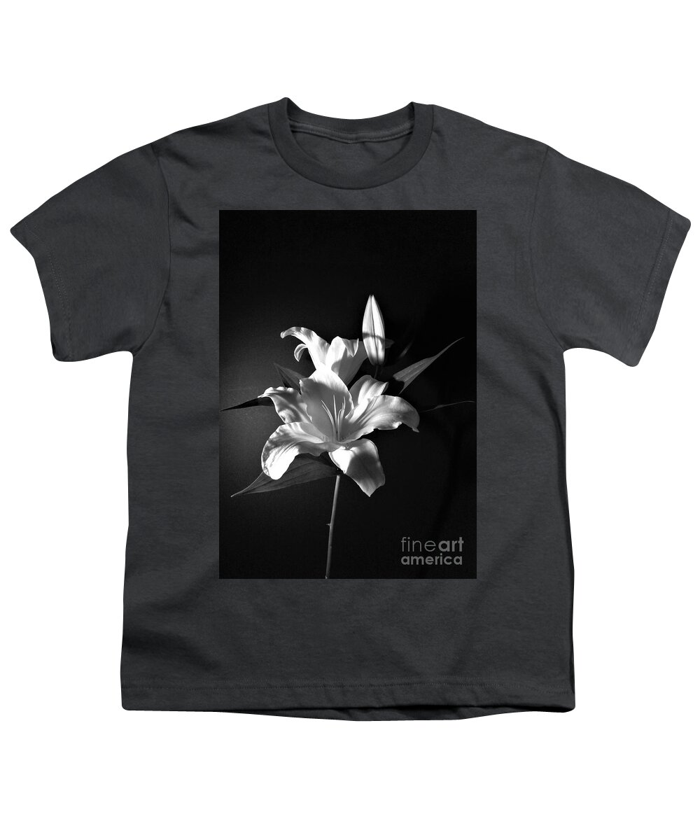 Black And White Youth T-Shirt featuring the photograph Black and White Lily Flower for Home Decor Wall Prints by Delynn Addams