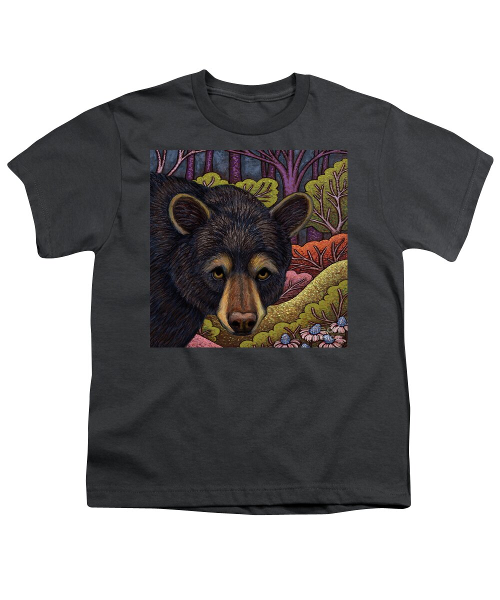 Black Bear Youth T-Shirt featuring the painting Black Bear Journey by Amy E Fraser