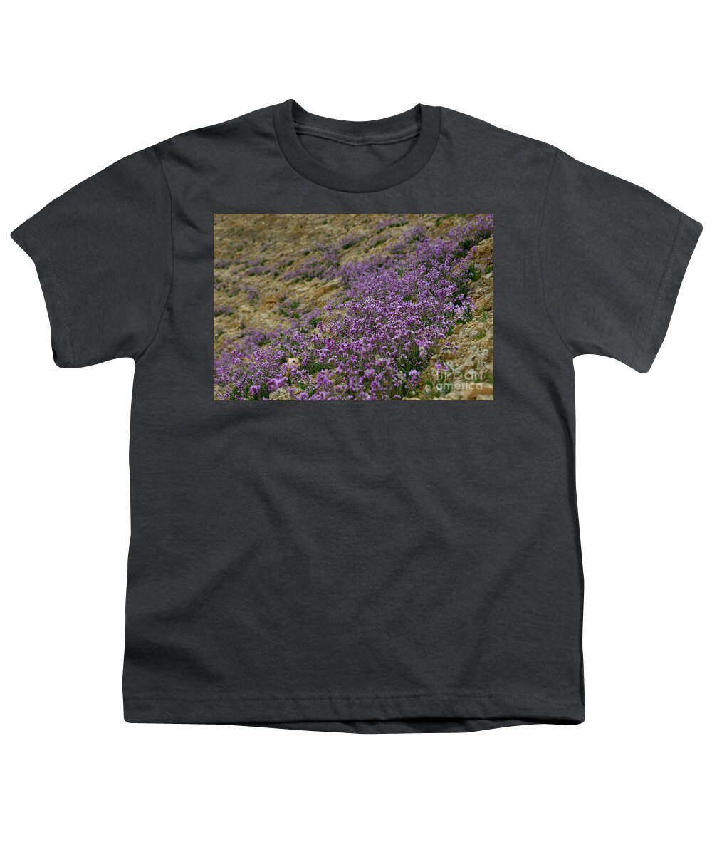 Matthiola Aspera Youth T-Shirt featuring the photograph Blooming Purple Matthiola aspera r4 by Yotam Jacobson