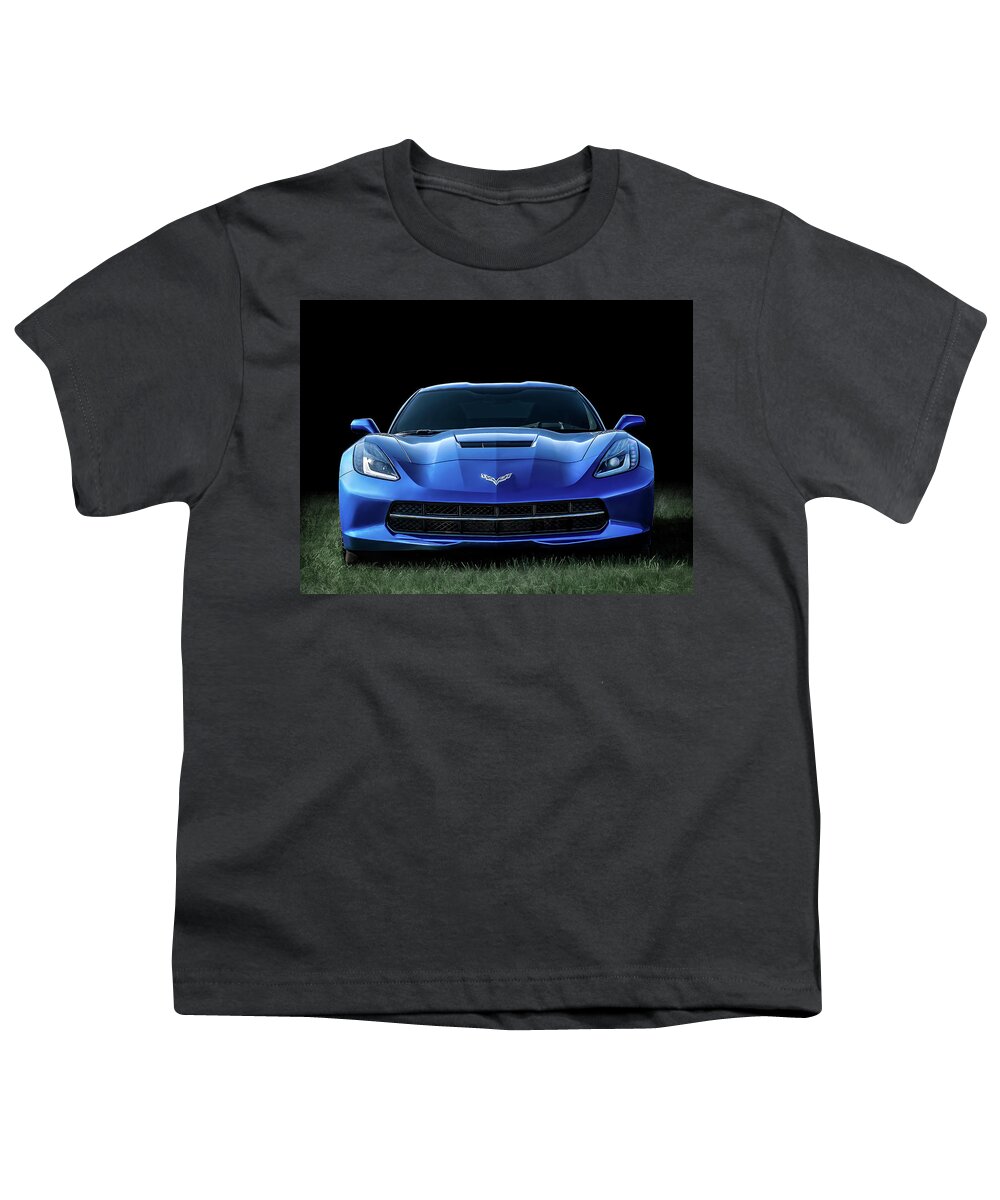 Corvette Youth T-Shirt featuring the digital art Blue 2013 Corvette by Douglas Pittman