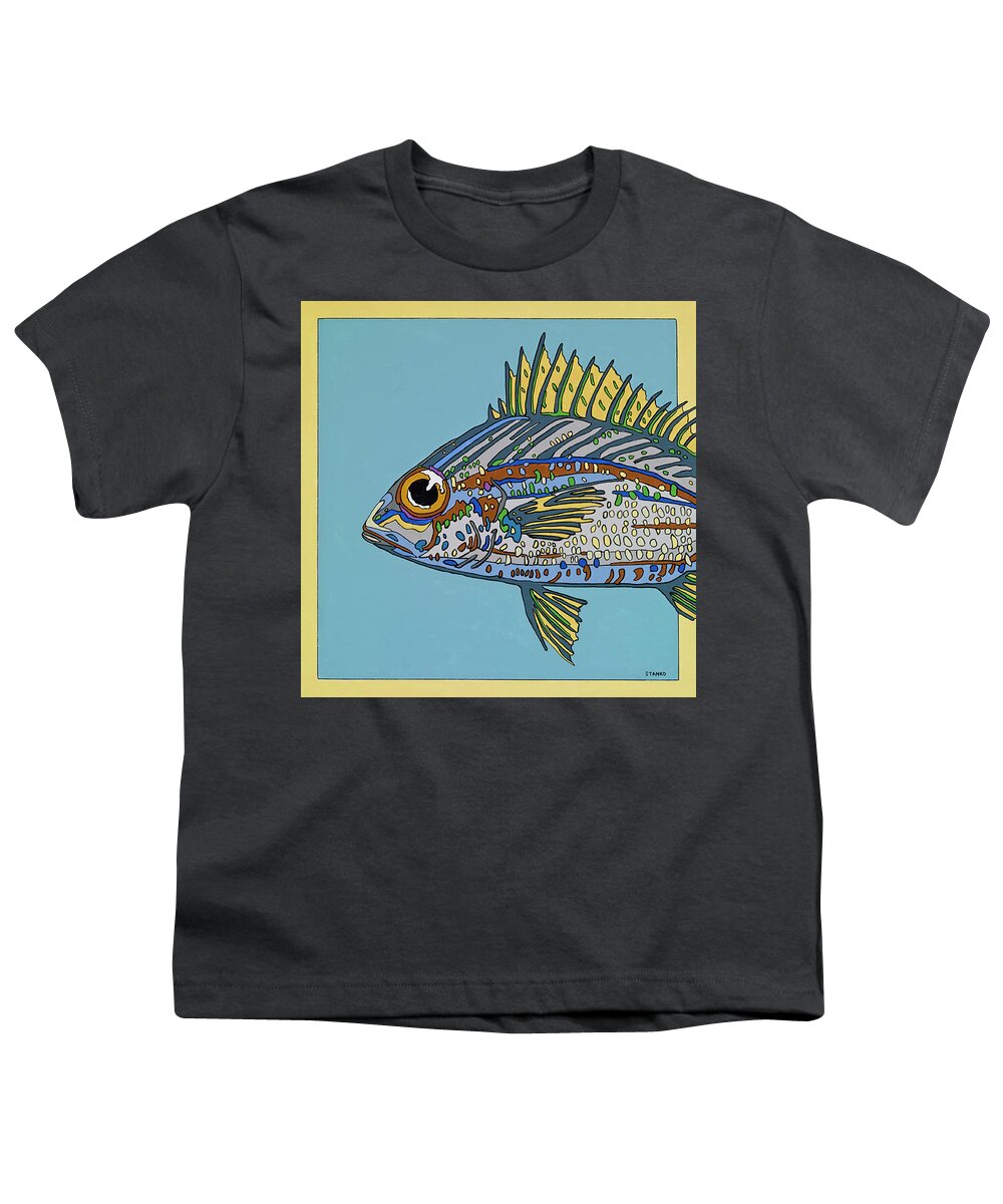 Blue Fish Ocean Salt Water Youth T-Shirt featuring the painting Blue Fish by Mike Stanko