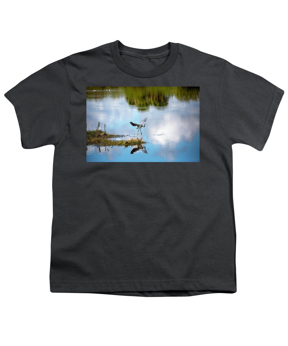 Bird Youth T-Shirt featuring the photograph Blue Heron Ready to Fly by Deborah Penland