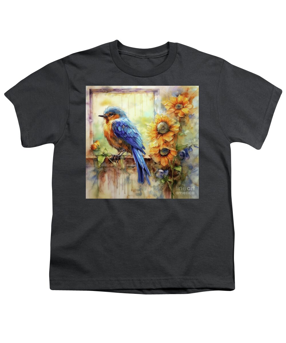 Bluebird Youth T-Shirt featuring the painting Bluebird In The Window by Tina LeCour