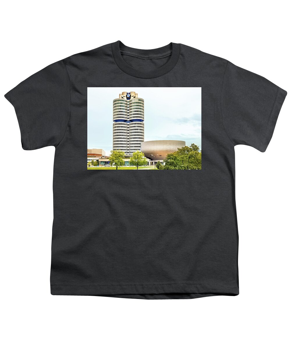 Bmw Youth T-Shirt featuring the photograph BMW Headquarters And Museum by Elvira Peretsman