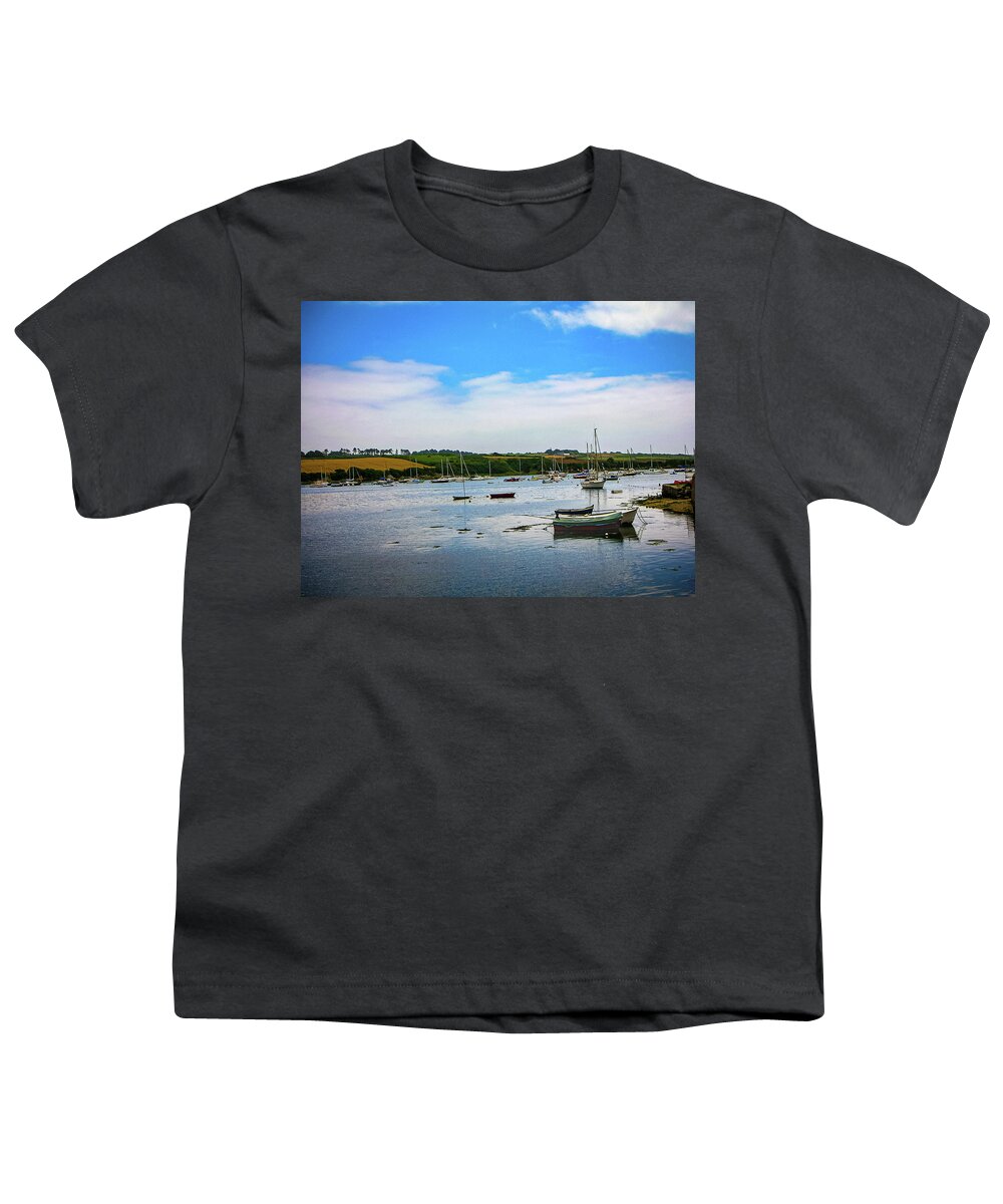Brittany Youth T-Shirt featuring the photograph Boats under a blue sky by Jim Feldman