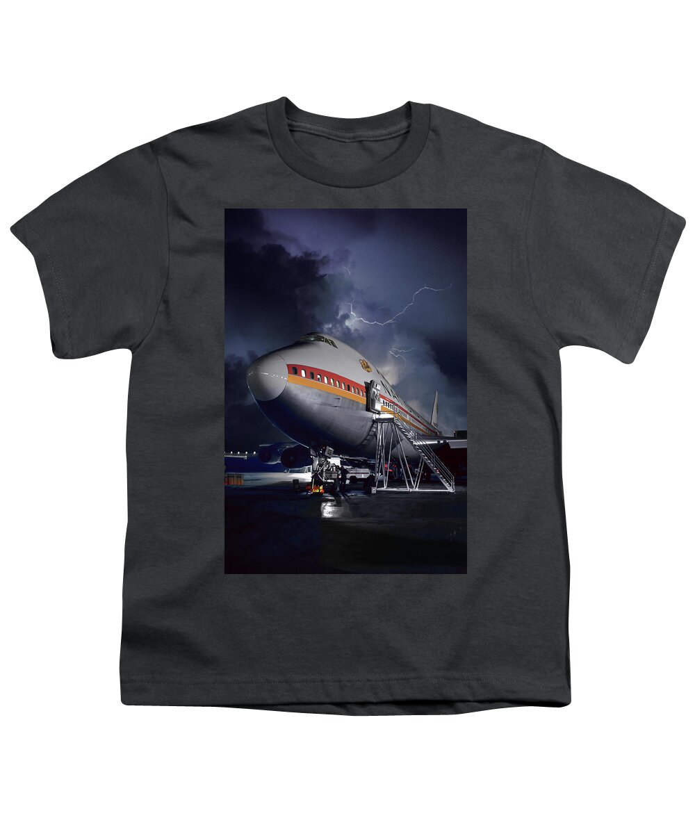 National Airlines Youth T-Shirt featuring the photograph Boeing 747 Before the Storm by Erik Simonsen