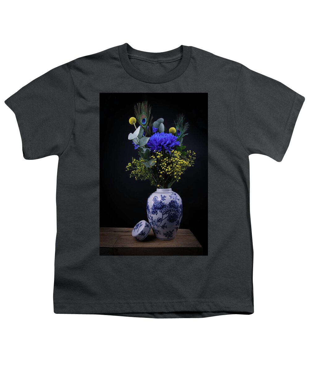 Stillife With Flowers Youth T-Shirt featuring the digital art Bouquet in the color of Vermeer by Marjolein Van Middelkoop