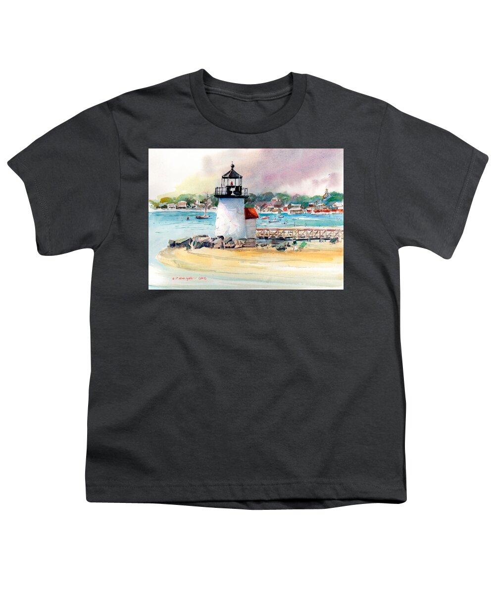 Nantucket Youth T-Shirt featuring the painting Brant Point Light by P Anthony Visco