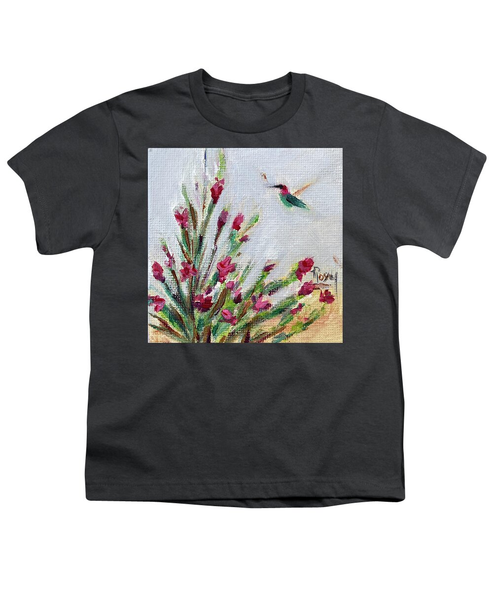 Hummingbird Youth T-Shirt featuring the painting Brendas Hummingbird at Lorenzi Estate Wines by Roxy Rich
