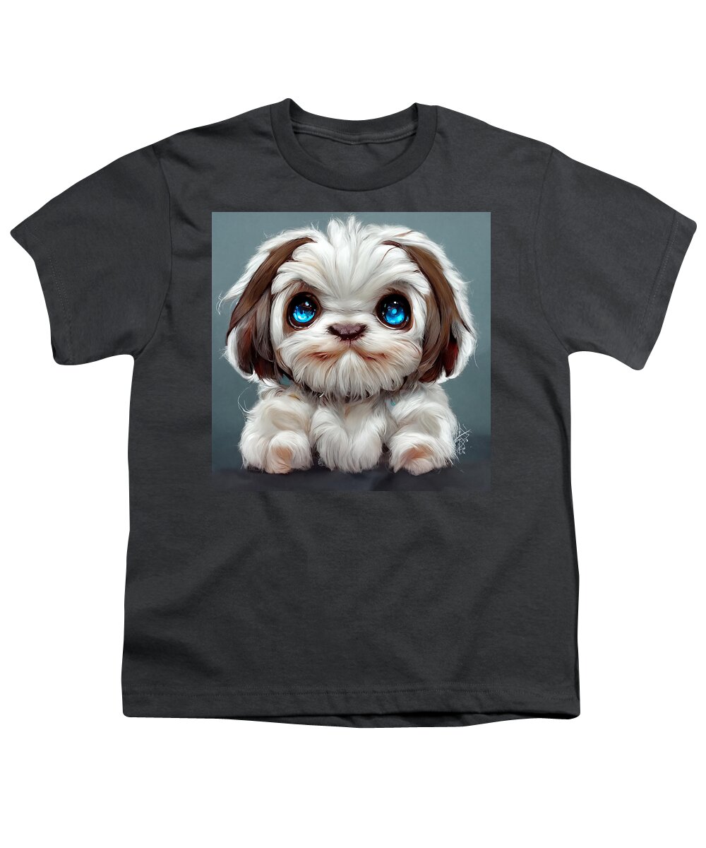 Religion Youth T-Shirt featuring the painting Buddha cute white and little brown shiz tzu with big  c68da416 6516 47a8 aed1 d164566 by MotionAge Designs