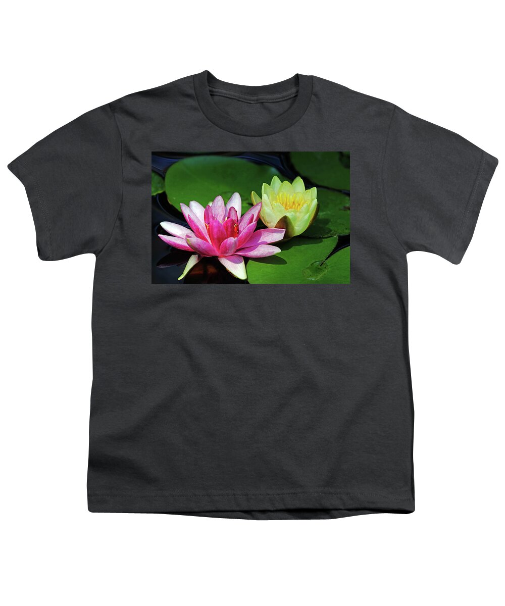 Lilies Youth T-Shirt featuring the photograph Burgundy Red And Yellow Lilies by Debbie Oppermann