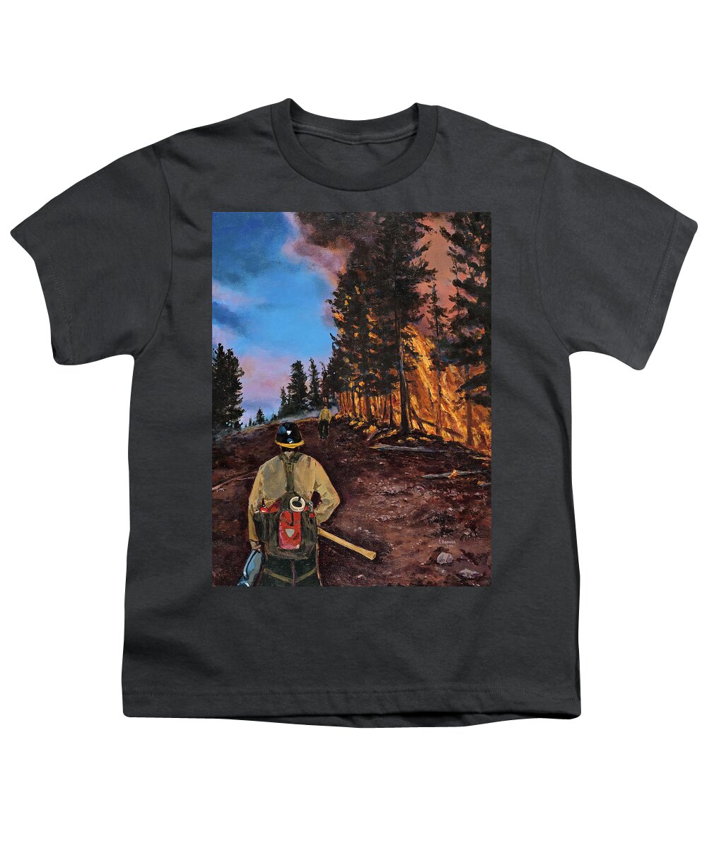 Wildland Fire Youth T-Shirt featuring the digital art Burn Out by Les Herman