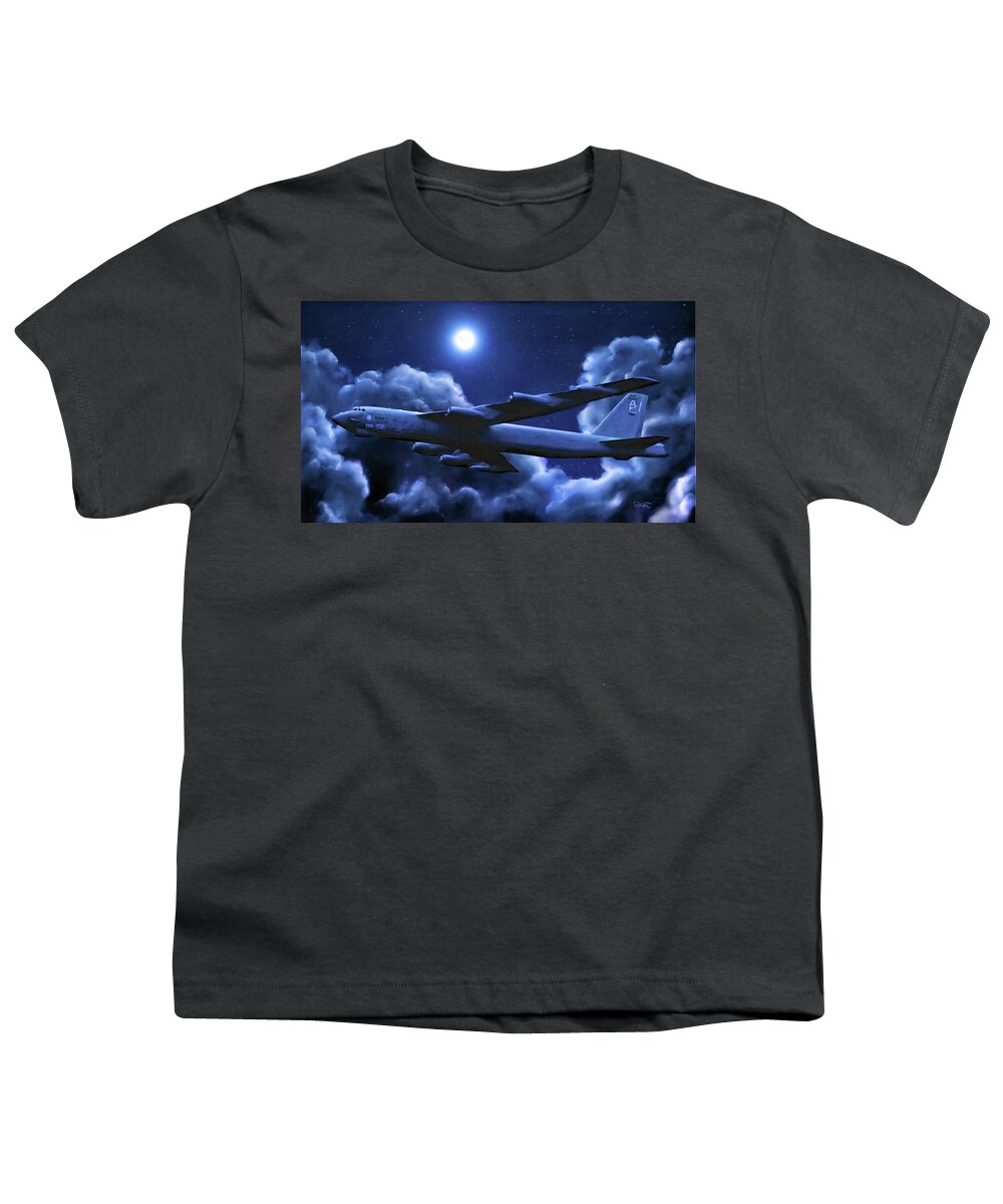 B-52 Stratofortress Bomber Youth T-Shirt featuring the painting By The Light Of The Blue Moon by David Luebbert