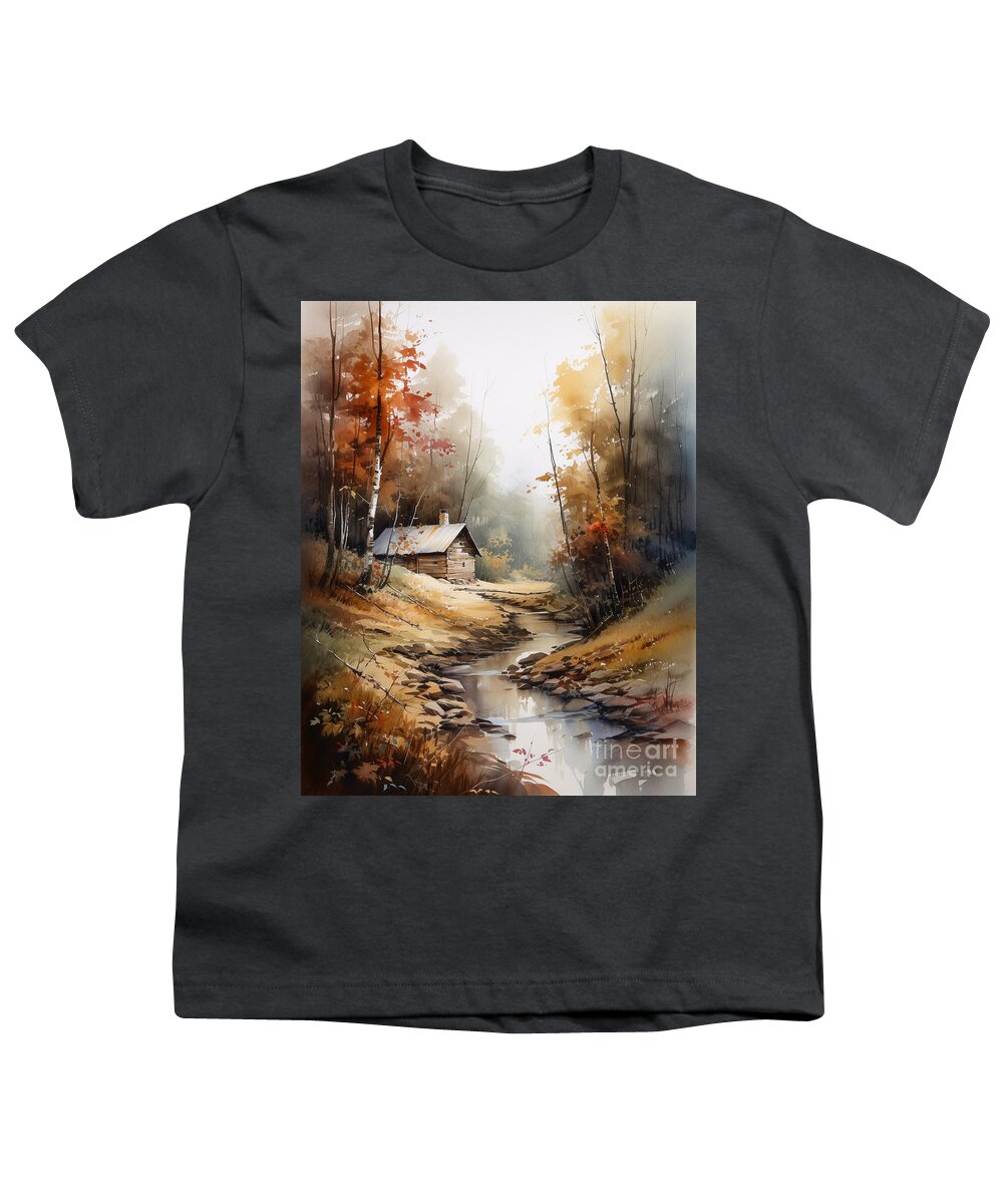 Cabin Youth T-Shirt featuring the digital art Cabin and Stream I by Jay Schankman