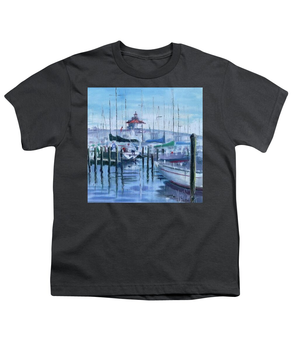 Boats Youth T-Shirt featuring the painting Cambridge Harbor by Maggii Sarfaty