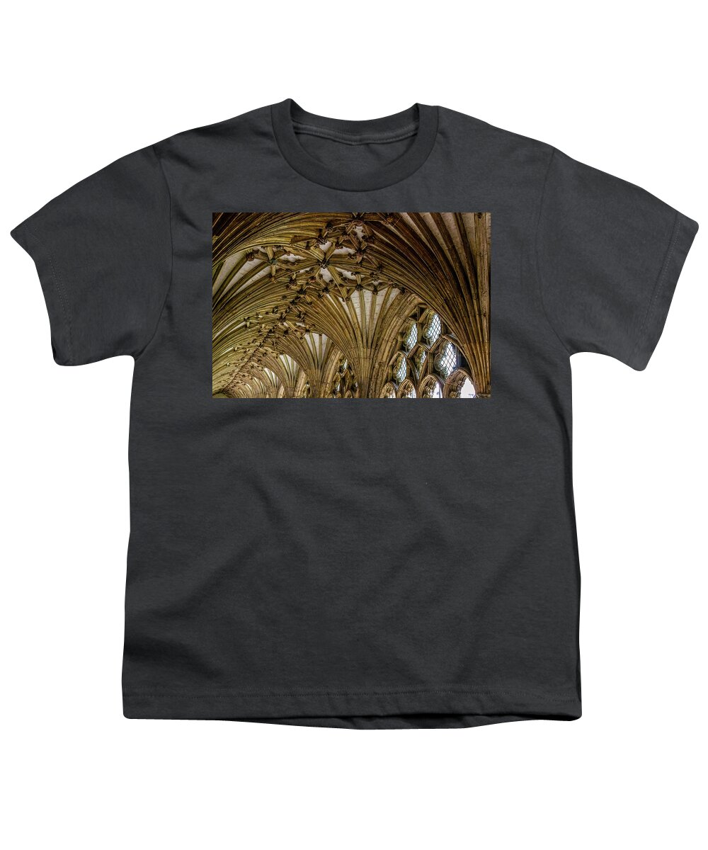 Landmark Youth T-Shirt featuring the photograph Canterbury Cathedral Cloisters by Shirley Mitchell