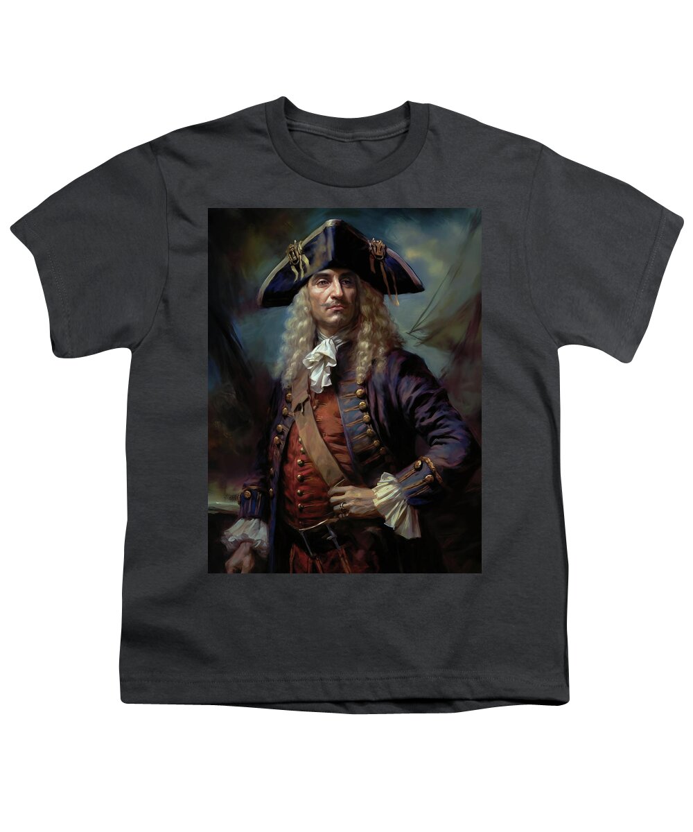Captain Kidd Art Youth T-Shirt featuring the digital art Captain William Kidd, Privateer and Pirate by Shanina Conway
