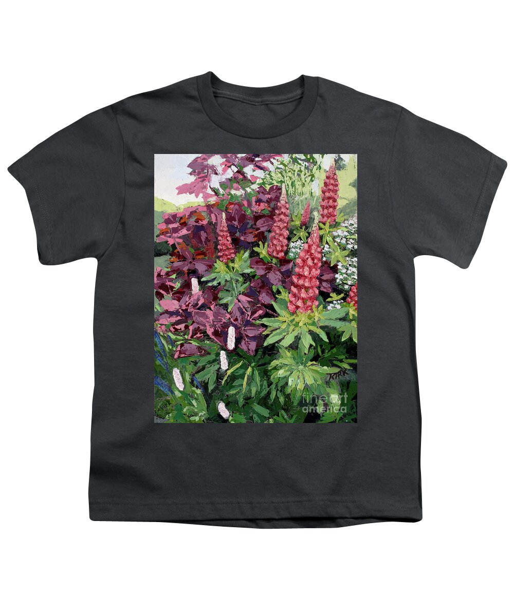 Oil Painting Youth T-Shirt featuring the painting Cawdor Castle Lupins, 2015 by PJ Kirk