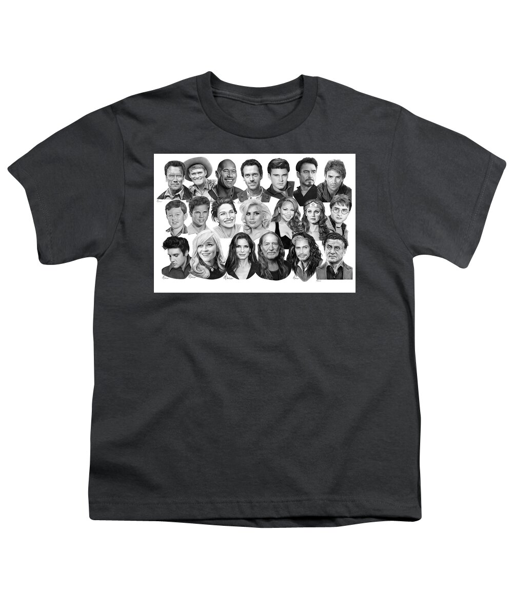 Pencil Youth T-Shirt featuring the drawing Celebrity drawings by Murphy Elliott