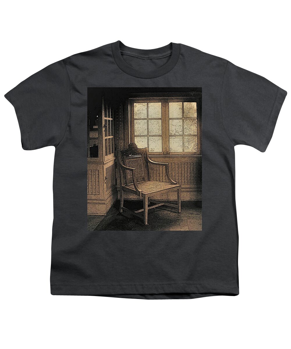 Chair Window Room B&w Sepia Youth T-Shirt featuring the photograph Chair Window2 by John Linnemeyer