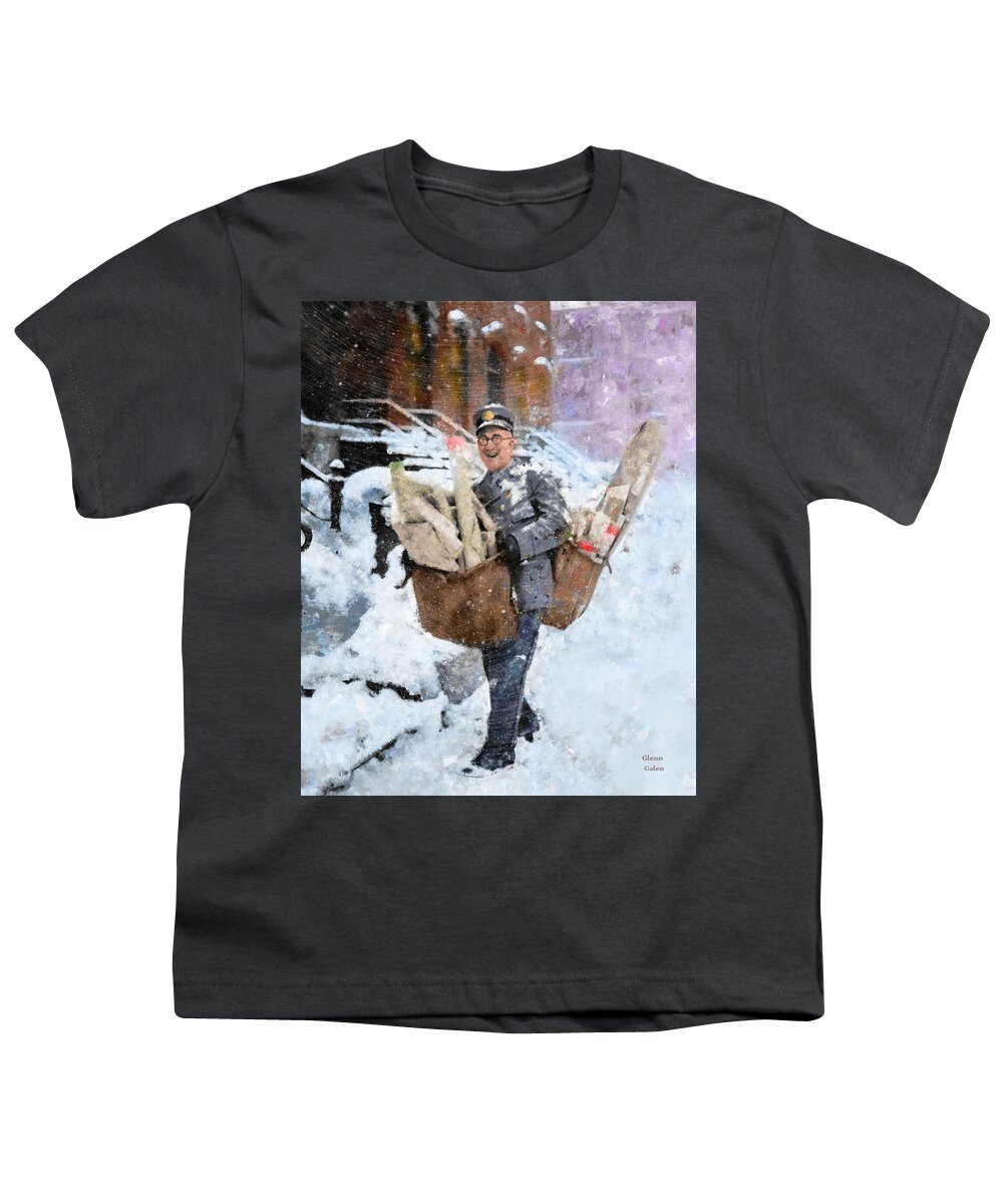 Chicago Youth T-Shirt featuring the mixed media Chicago Mailman 1929 by Glenn Galen