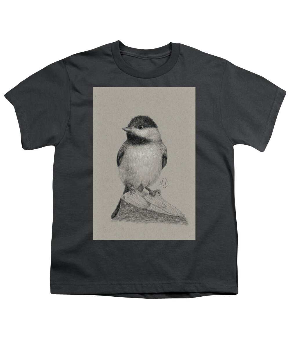 Chickadee Youth T-Shirt featuring the drawing Chickadee by Monica Burnette