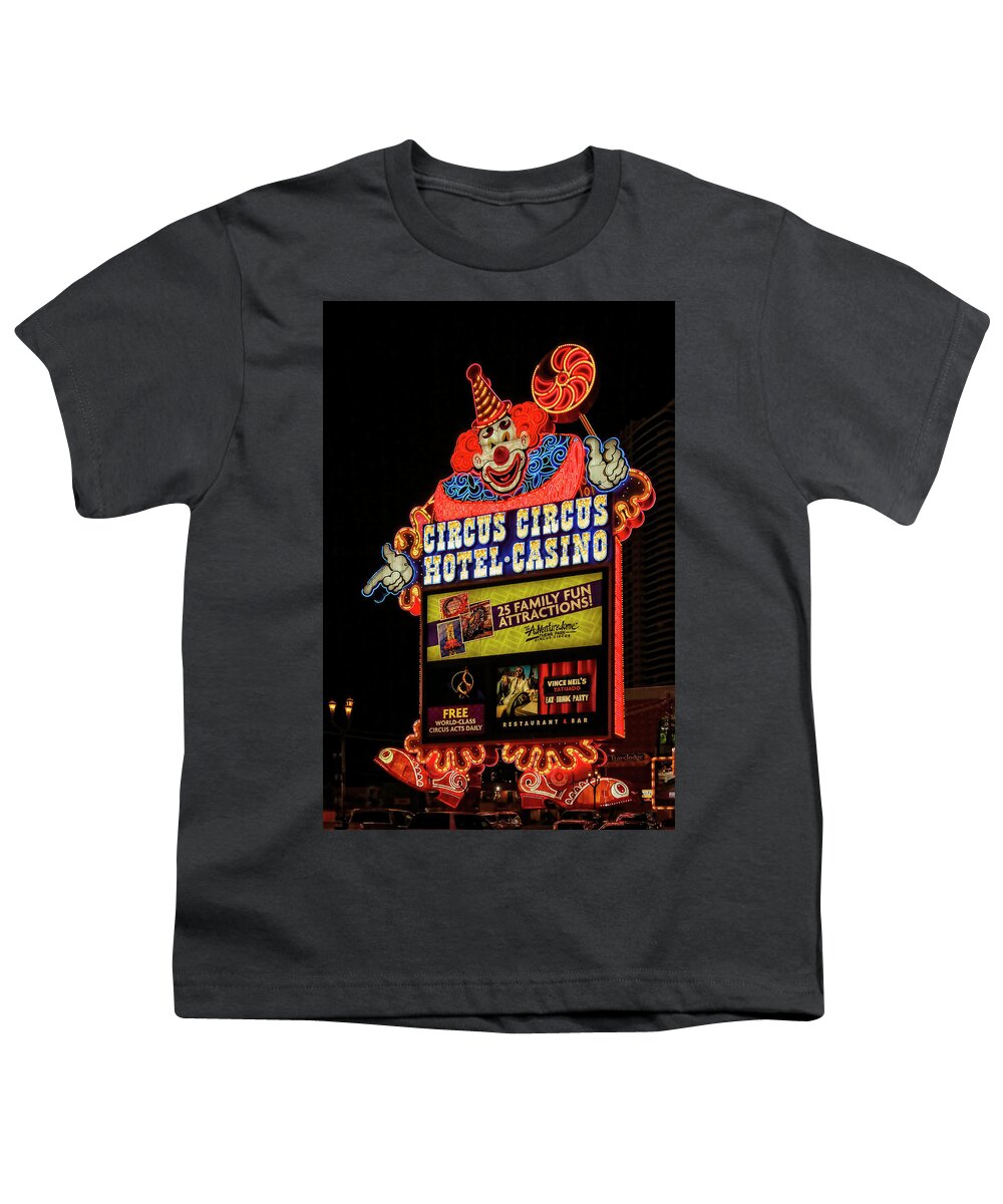 Circus Circus Youth T-Shirt featuring the photograph Circus Circus sign, Las Vegas by Tatiana Travelways