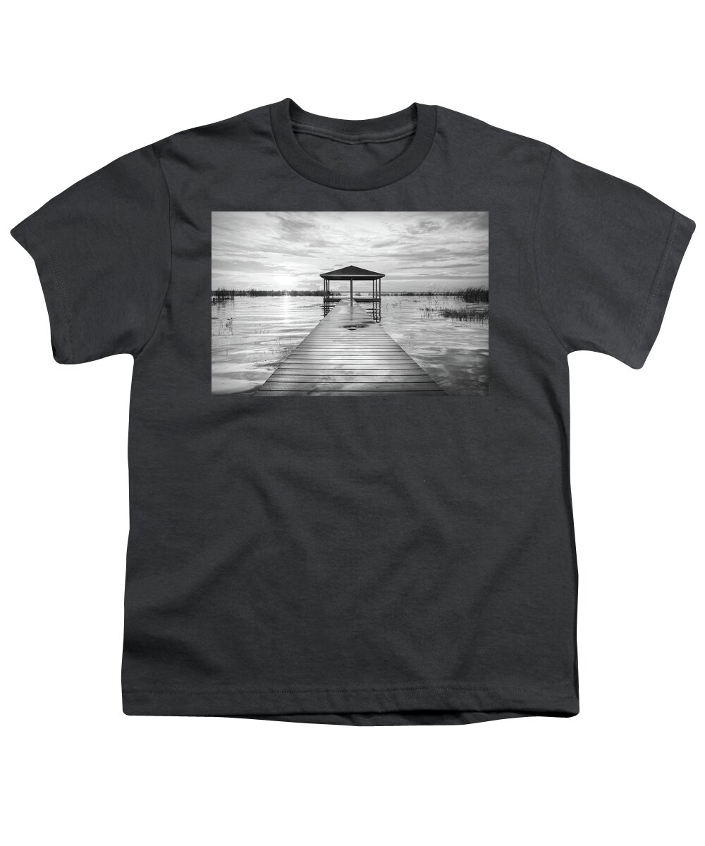 Boats Youth T-Shirt featuring the photograph Cloud Reflections in Black and White by Debra and Dave Vanderlaan