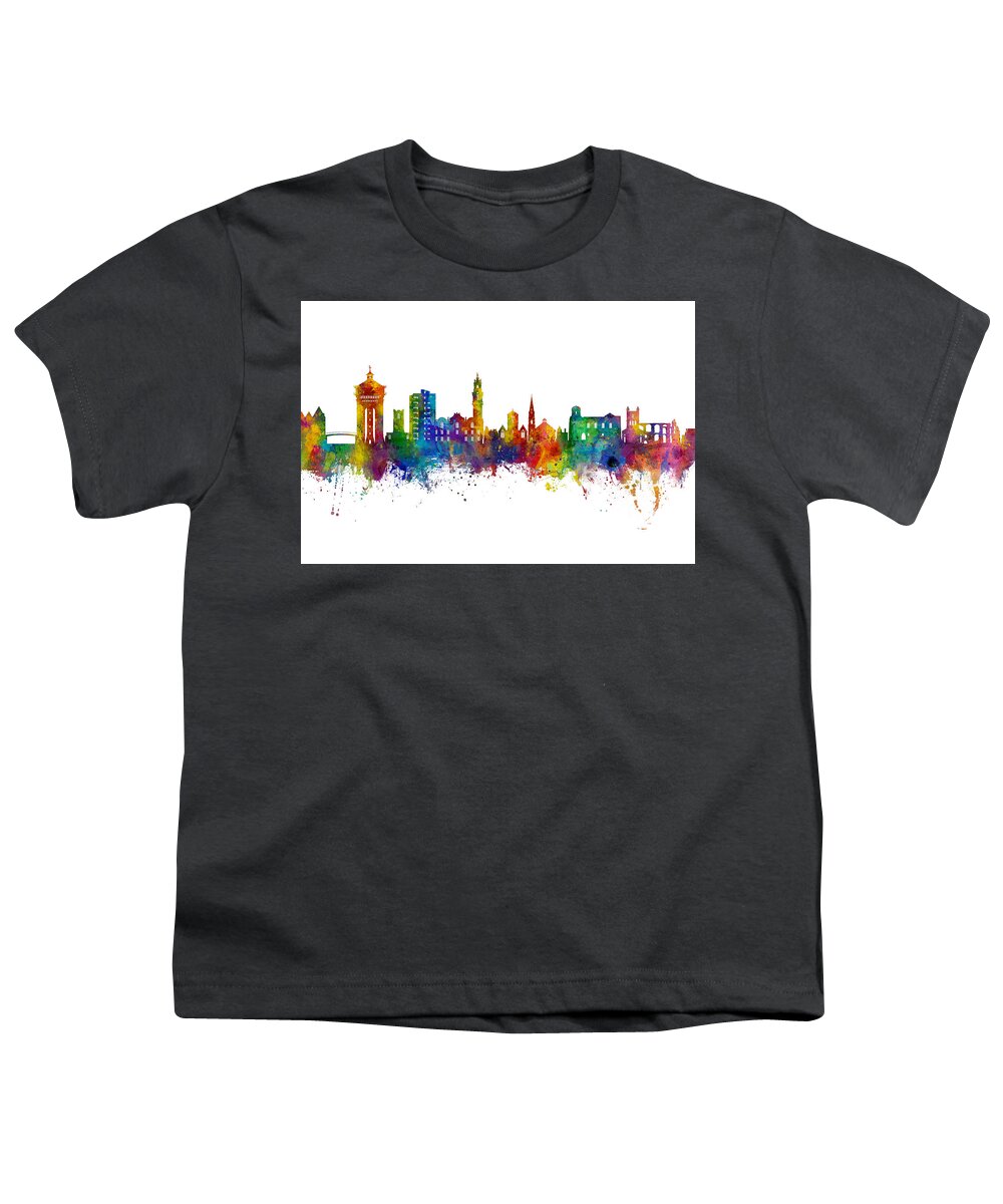 Colchester Youth T-Shirt featuring the digital art Colchester England Skyline #24 by Michael Tompsett