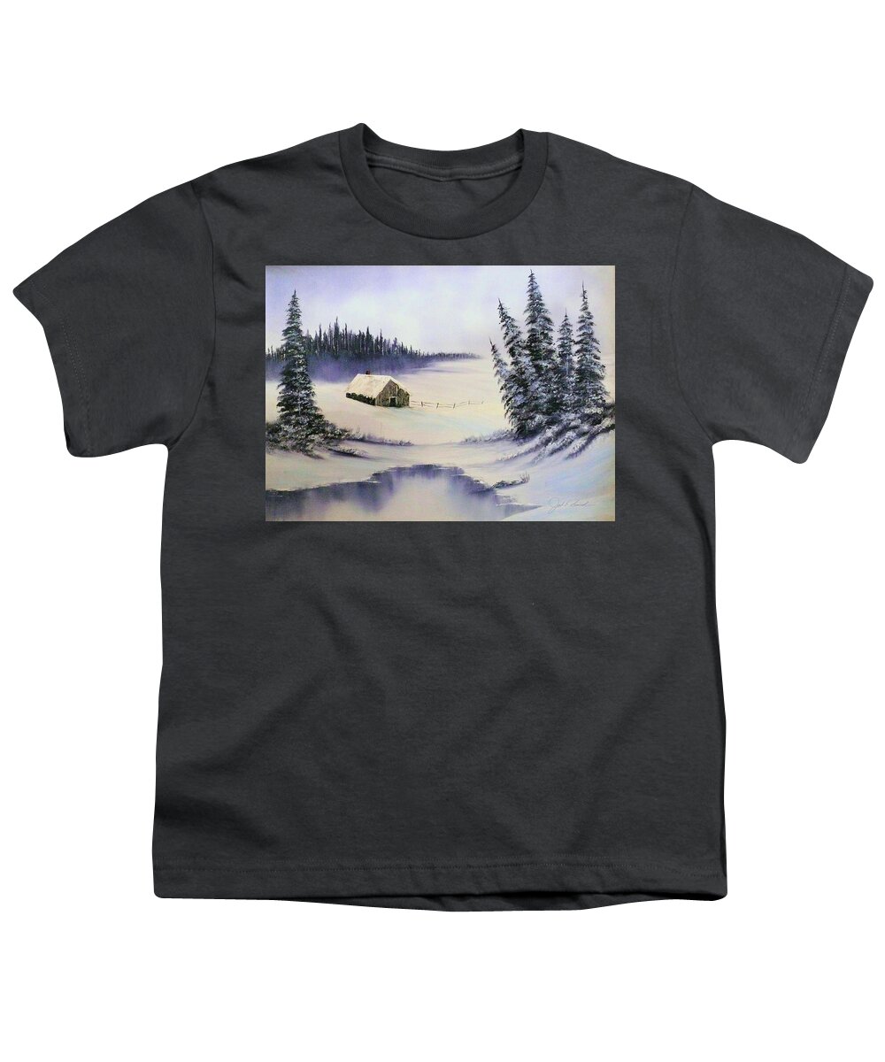Barn Youth T-Shirt featuring the painting Cold Winter by Joel Smith