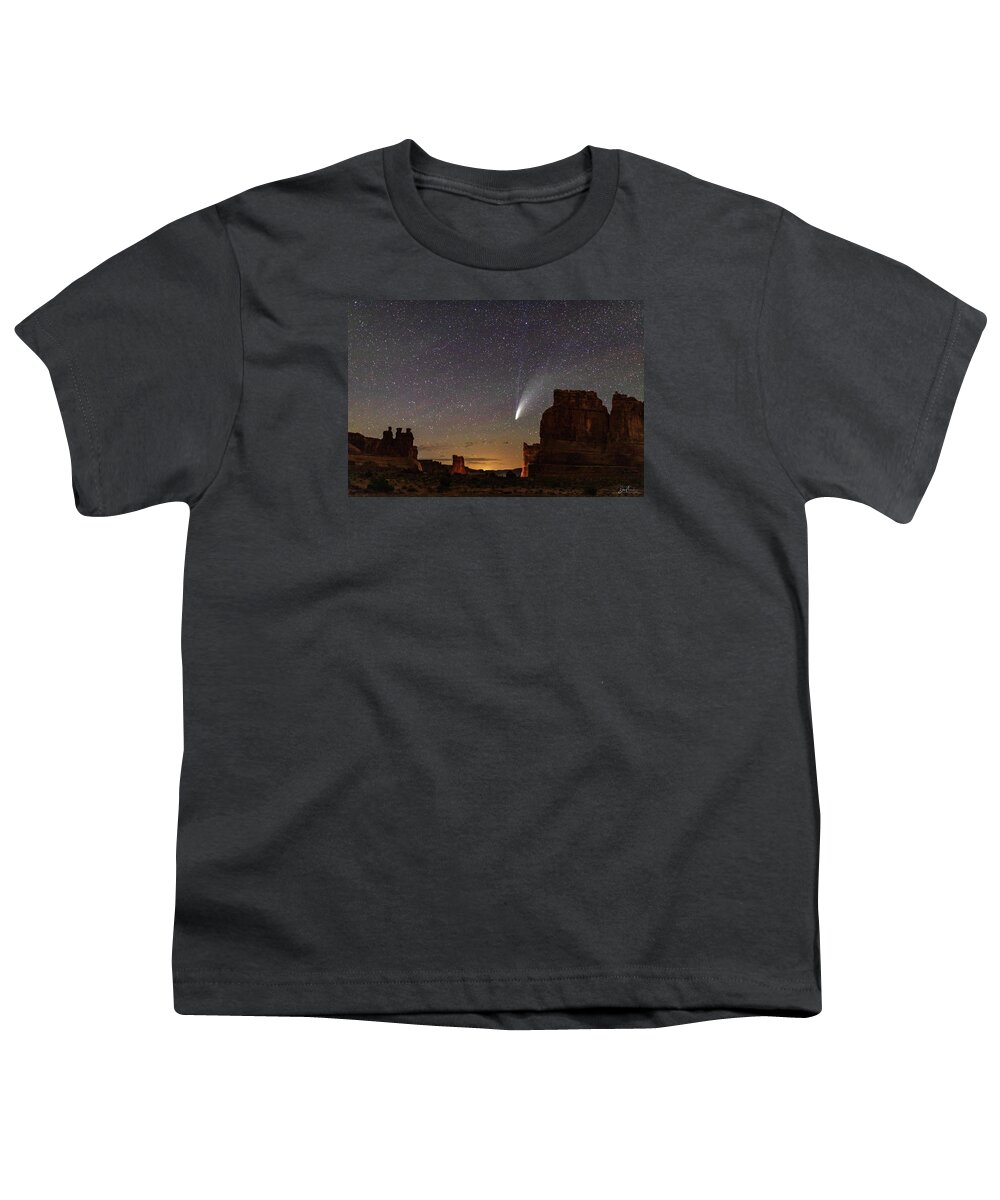 Moab Youth T-Shirt featuring the photograph Comet NEOWISE from Arches National Park by Dan Norris