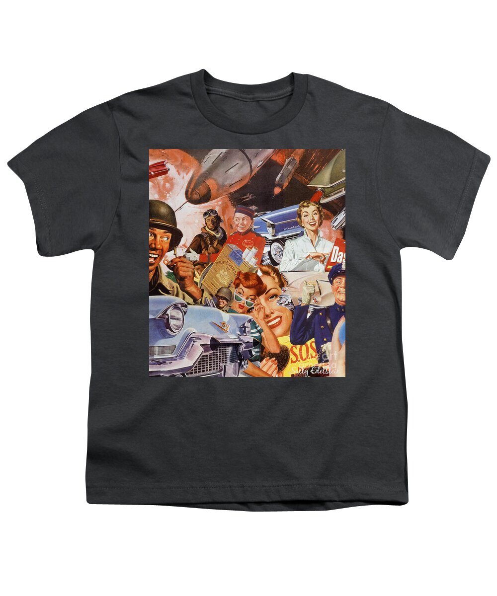 Americana Youth T-Shirt featuring the mixed media Consumer Culture America by Sally Edelstein