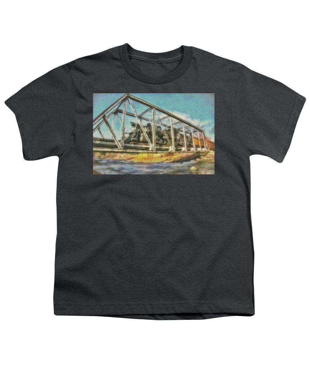 Durango Youth T-Shirt featuring the painting Crossing the Animas by Jeffrey Kolker