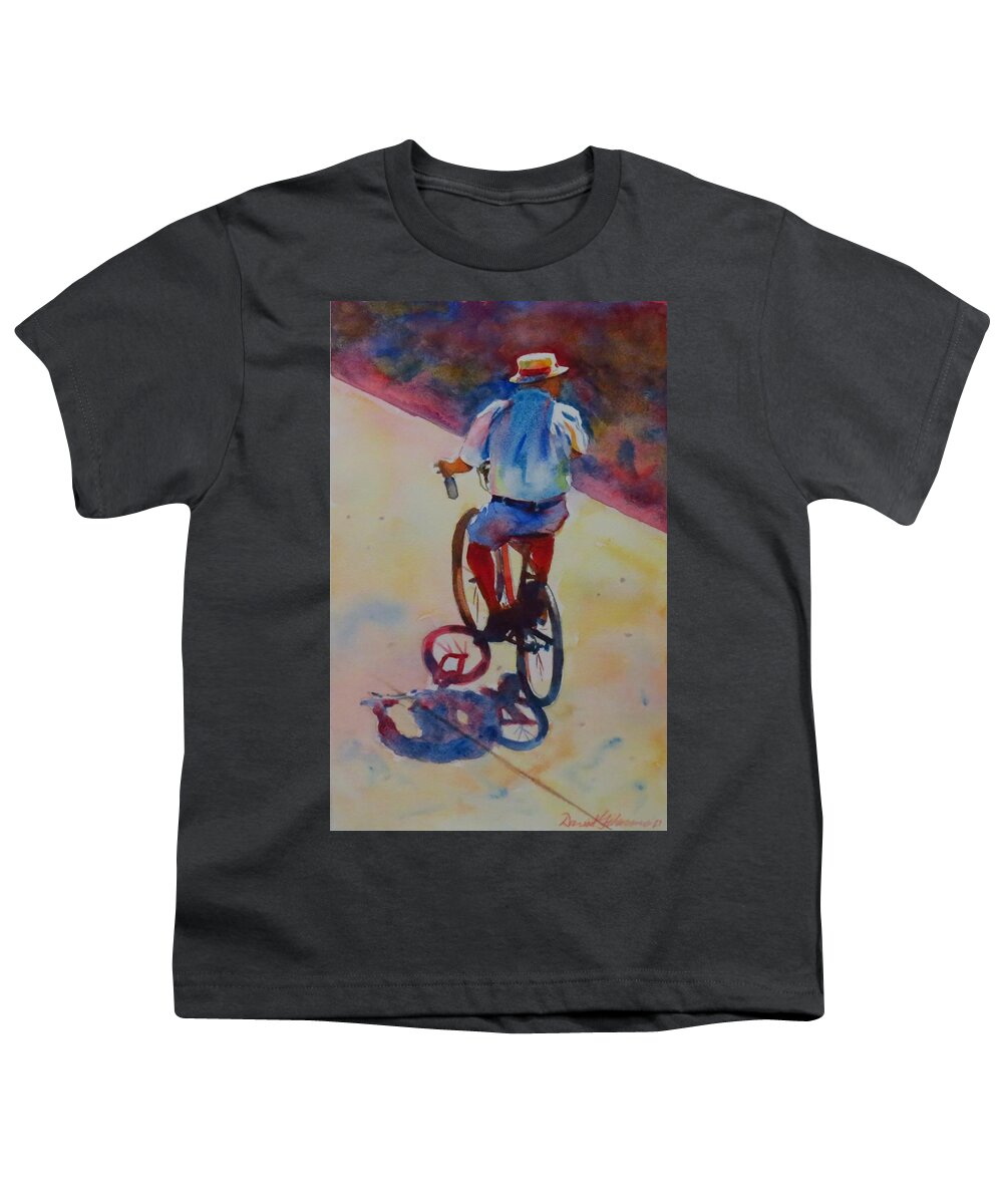 Landscape Youth T-Shirt featuring the painting Cyclist in the Sun-G.Berry #68 by David Gilmore