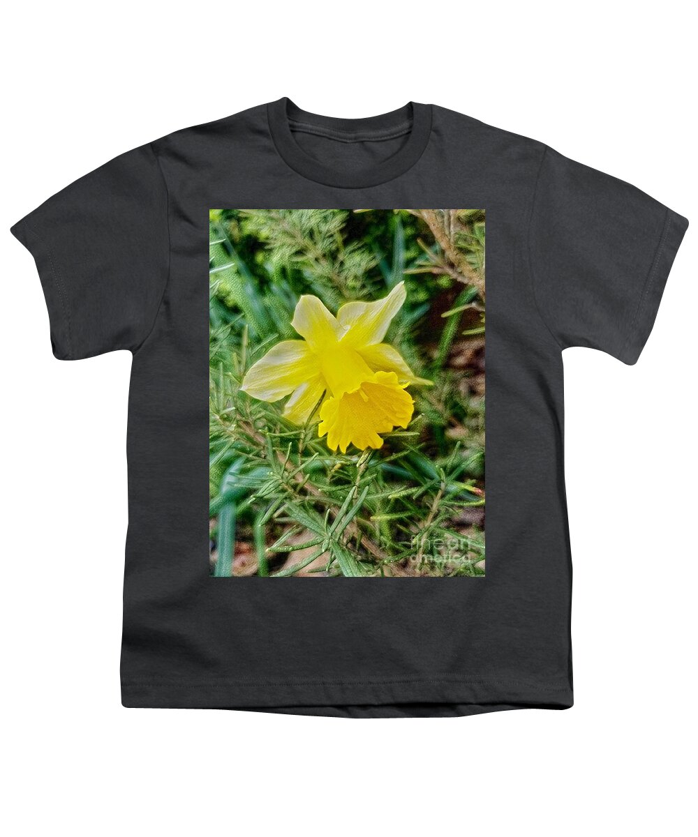 Daffodil Youth T-Shirt featuring the digital art Daffodil And Rosemary by Rachel Hannah