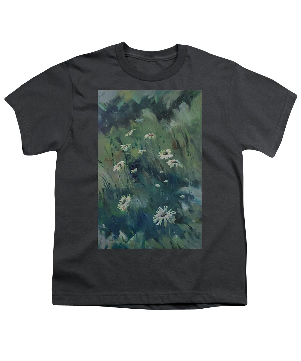 Flower Youth T-Shirt featuring the painting Daisy-A-Day by Sheila Romard