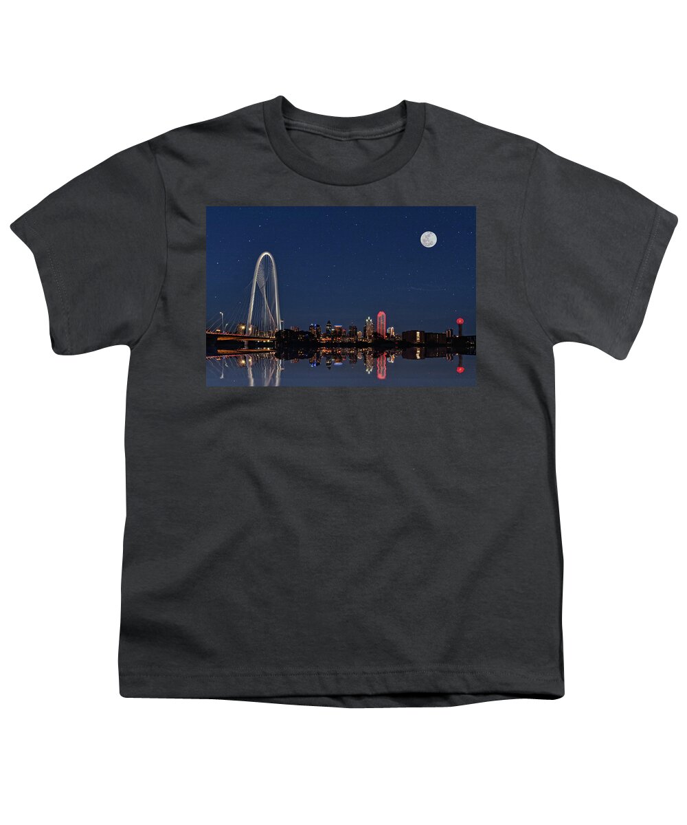 Dallas Skyline Youth T-Shirt featuring the photograph Dallas After Dark by Steve Templeton