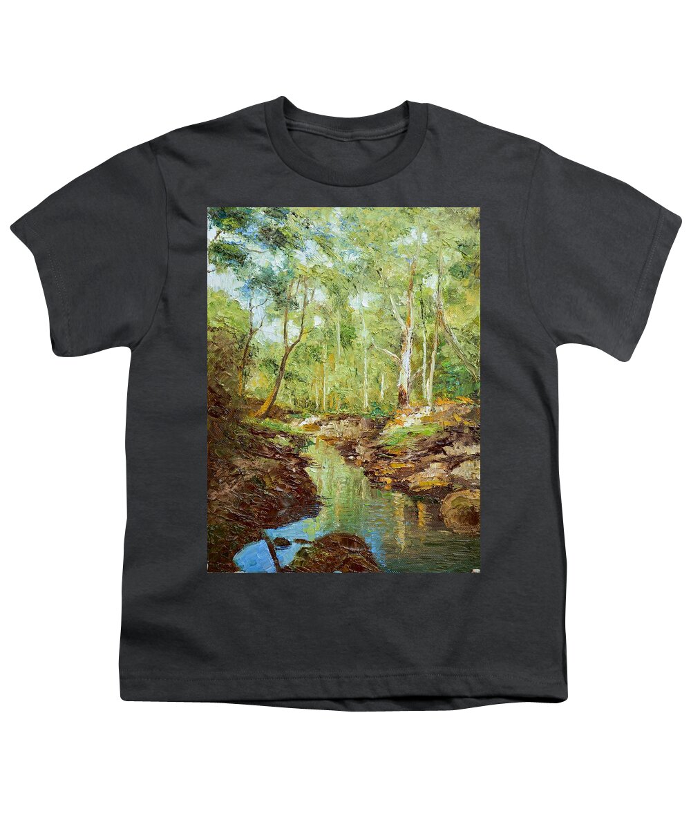 Palette Knife Youth T-Shirt featuring the painting Darebin Creek Crossing at Alphington east of Melbourne by Dai Wynn
