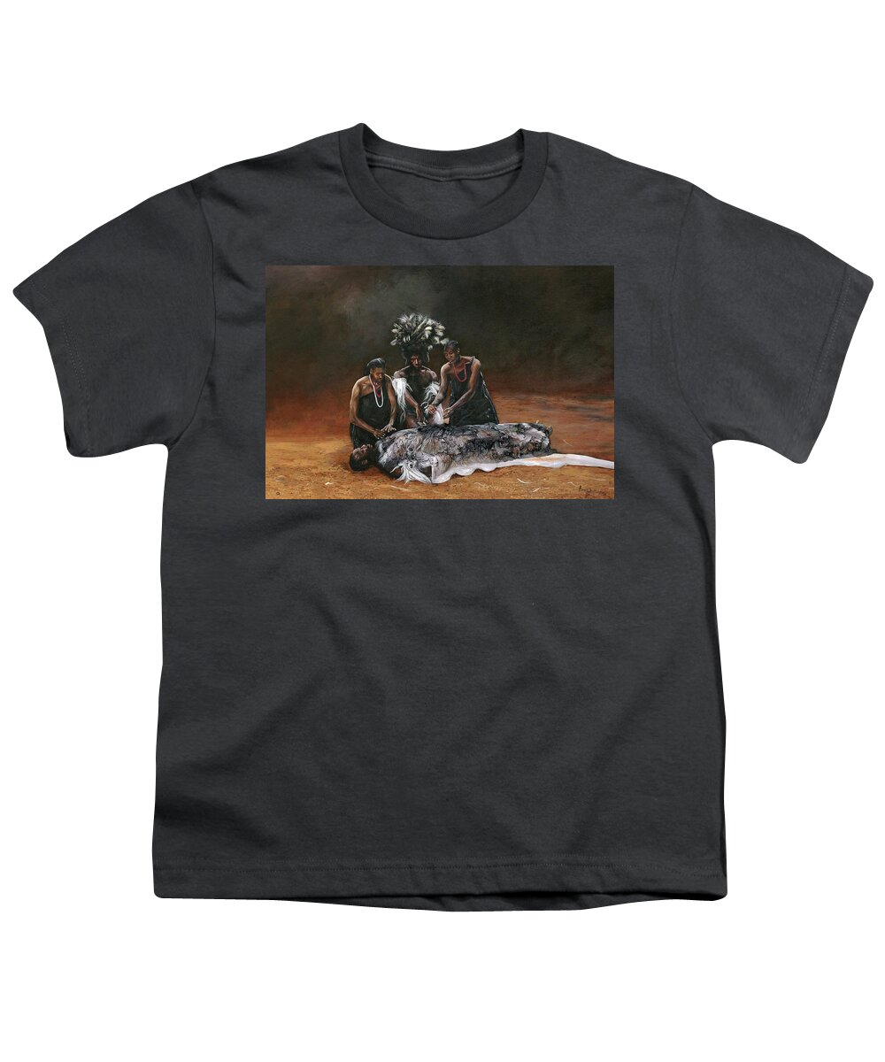 African Art Youth T-Shirt featuring the painting Death of Nandi by Ronnie Moyo