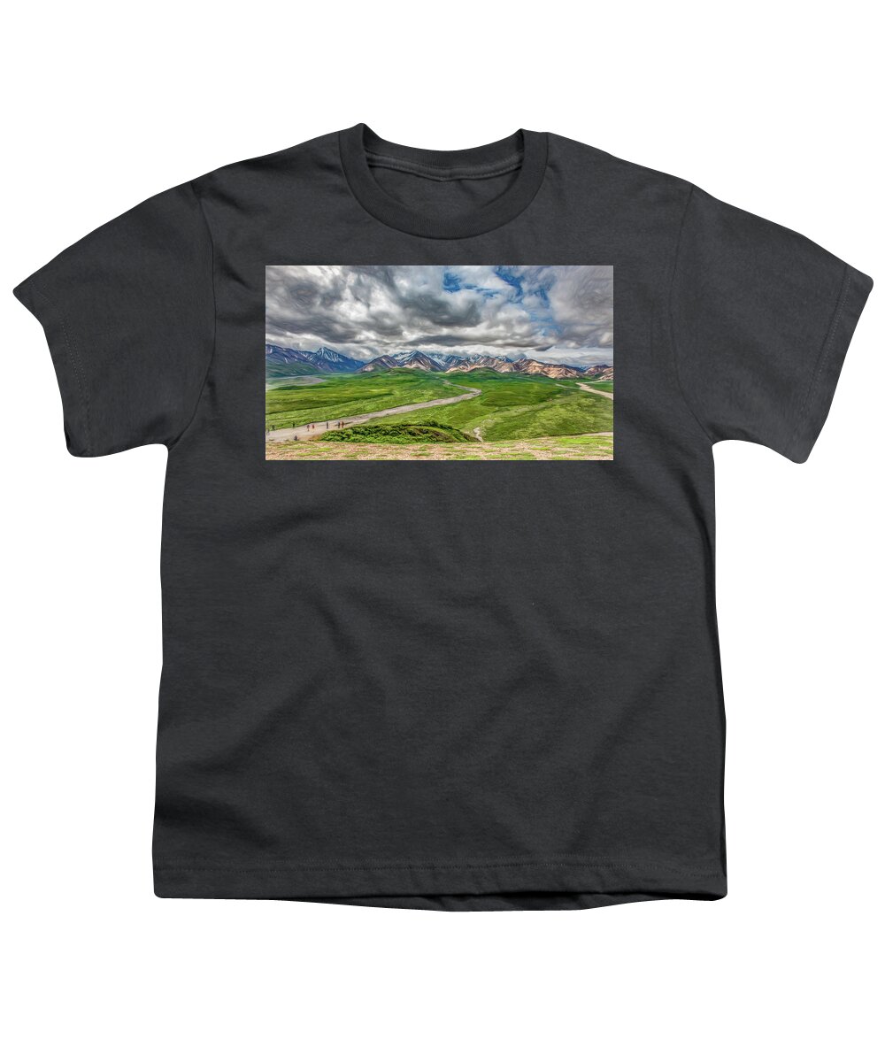 Denali National Park Youth T-Shirt featuring the photograph Denali Is A Wild and Rugged Land, Painterly by Marcy Wielfaert