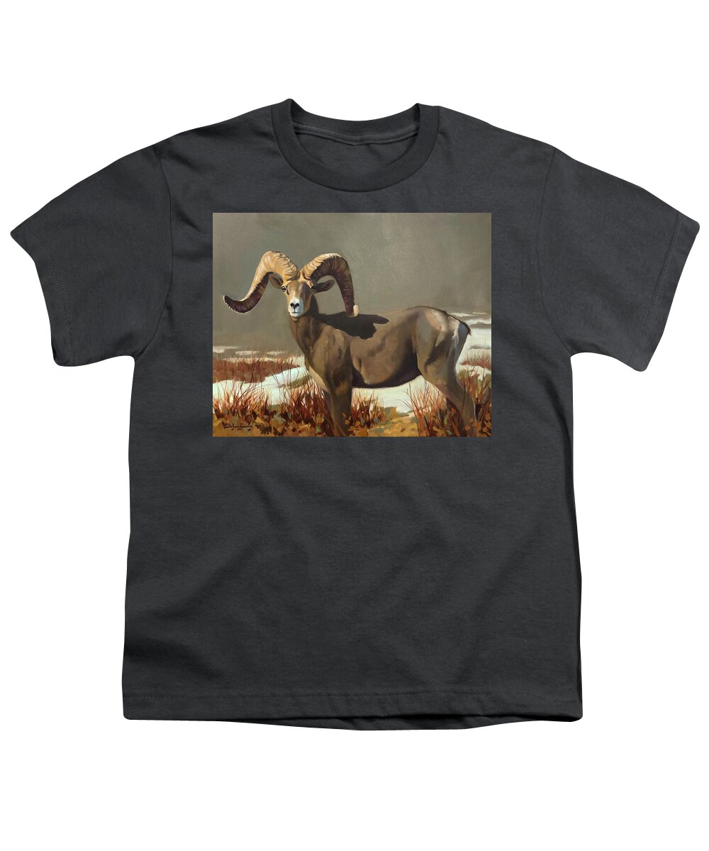Nature Youth T-Shirt featuring the painting Desert Bighorn by Carolyne Hawley