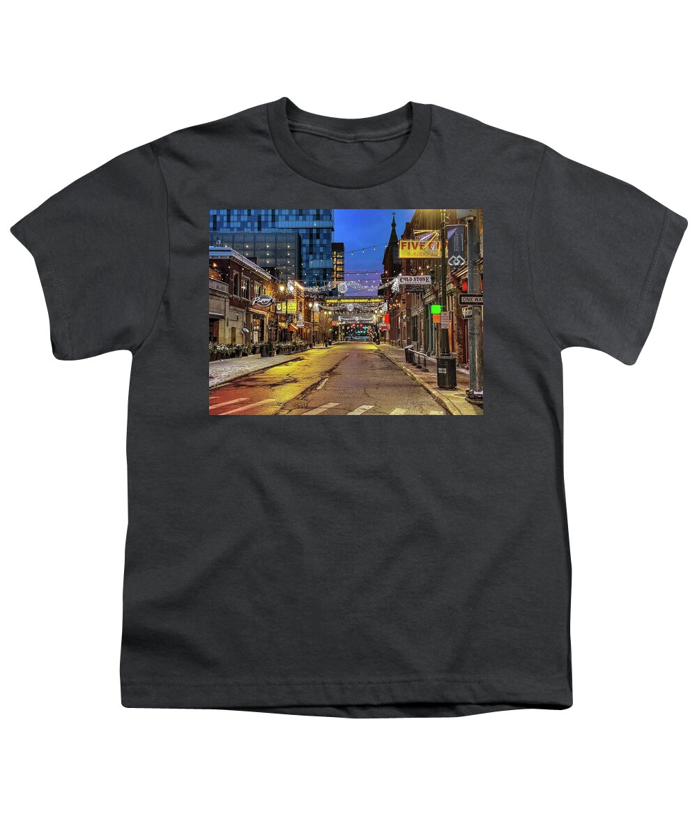  Detroit Youth T-Shirt featuring the photograph Detroit Greektown Street IMG_7283 by Michael Thomas