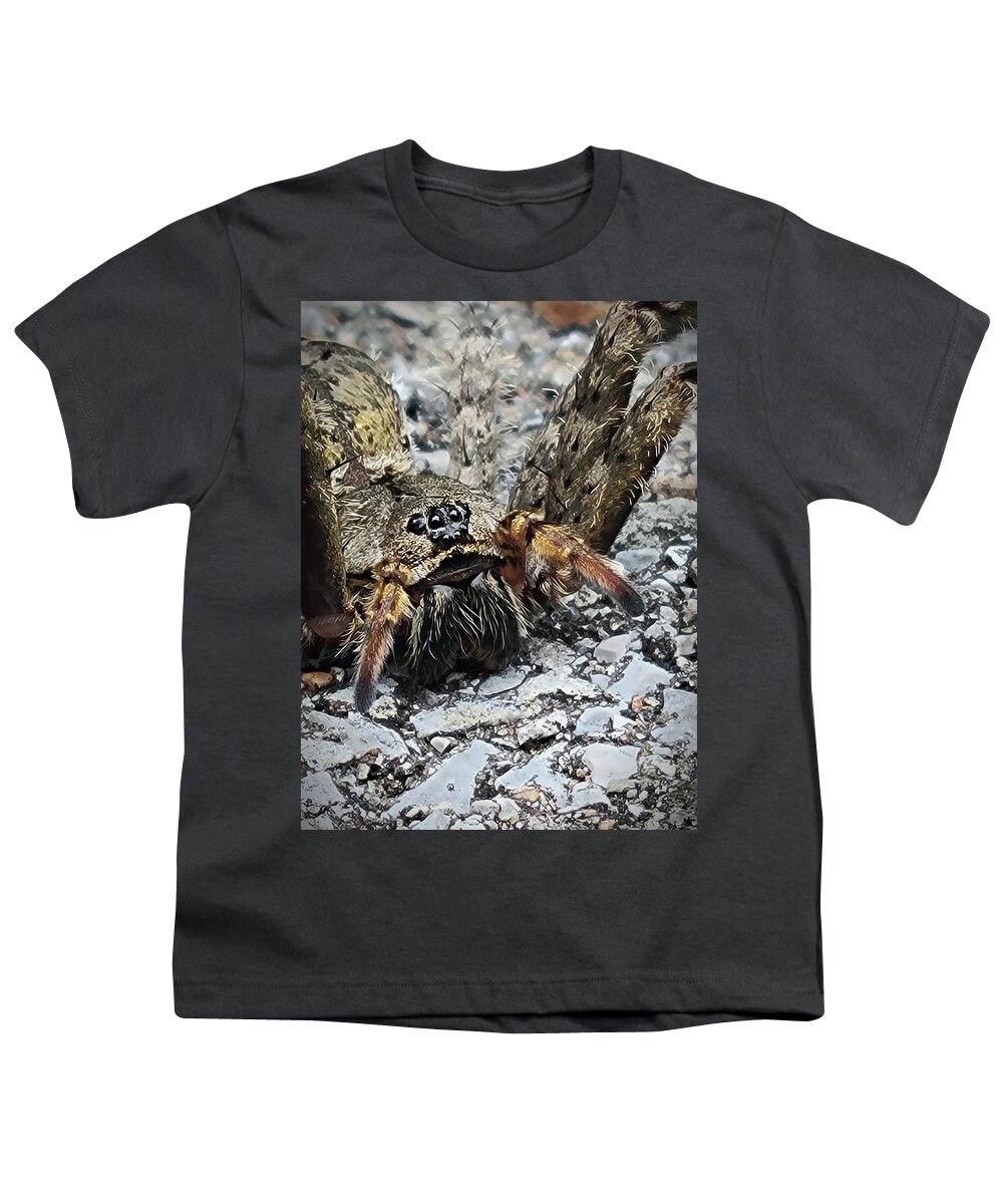 Fishing Spider Youth T-Shirt featuring the photograph Dolomedes Tenebrosus by Ally White