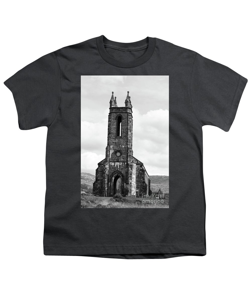 Blue Quartzite Youth T-Shirt featuring the photograph Dunlewey Church of Ireland bw Vertical by Eddie Barron