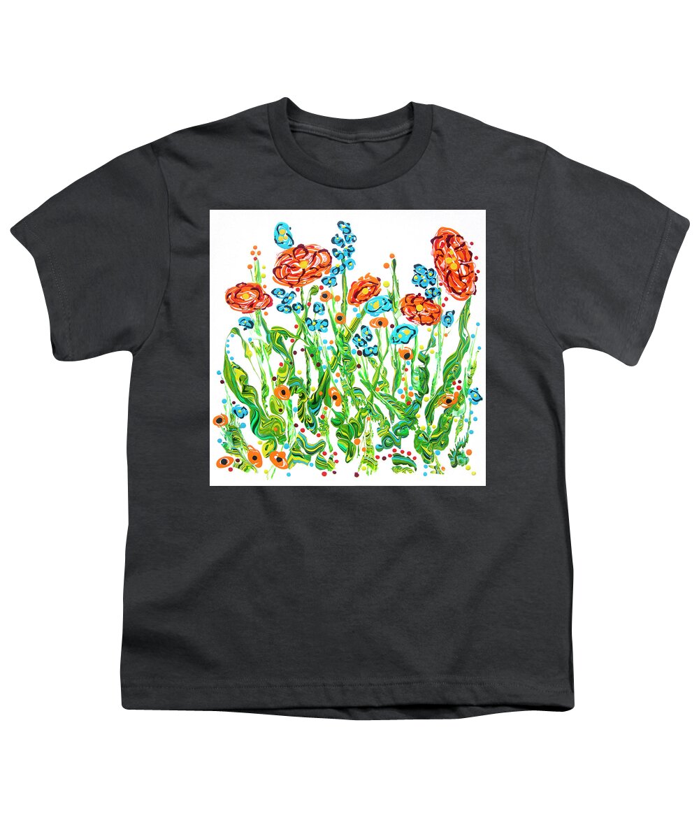 Fluid Acrylic Painting Youth T-Shirt featuring the painting Early Spring Garden by Jane Crabtree