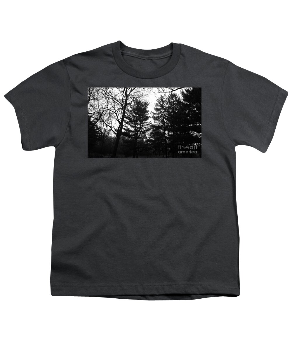 Landscape Youth T-Shirt featuring the photograph Early Spring Sunrise Fog - Black and White by Frank J Casella