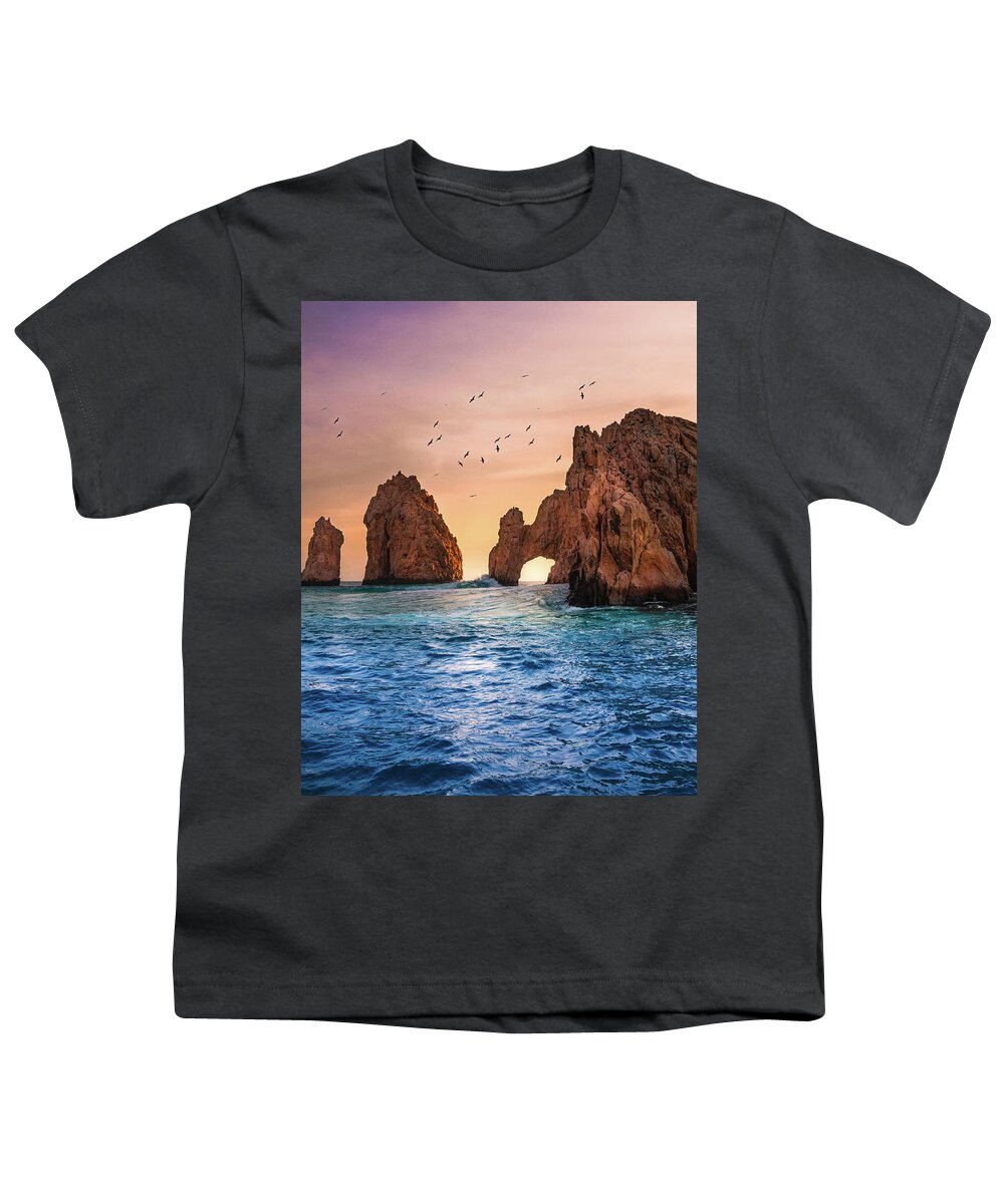 Cabo Youth T-Shirt featuring the photograph El Arco at Sunset by Sebastian Musial