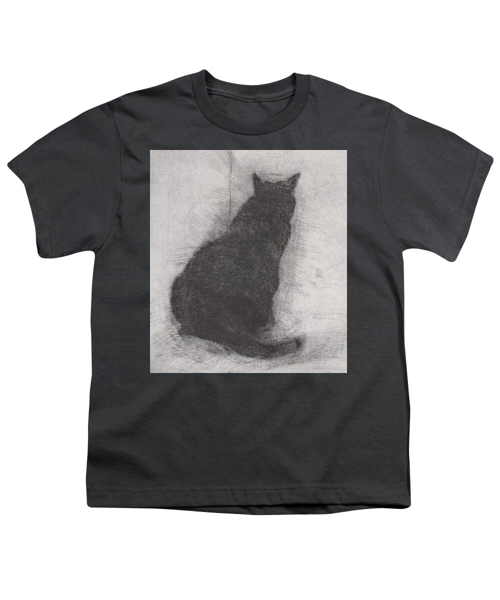 Cat Youth T-Shirt featuring the drawing Ellen Peabody Endicott - etching - cropped version by David Ladmore